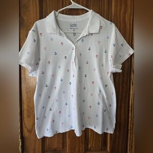 White Polo Shirt with Anchor Print